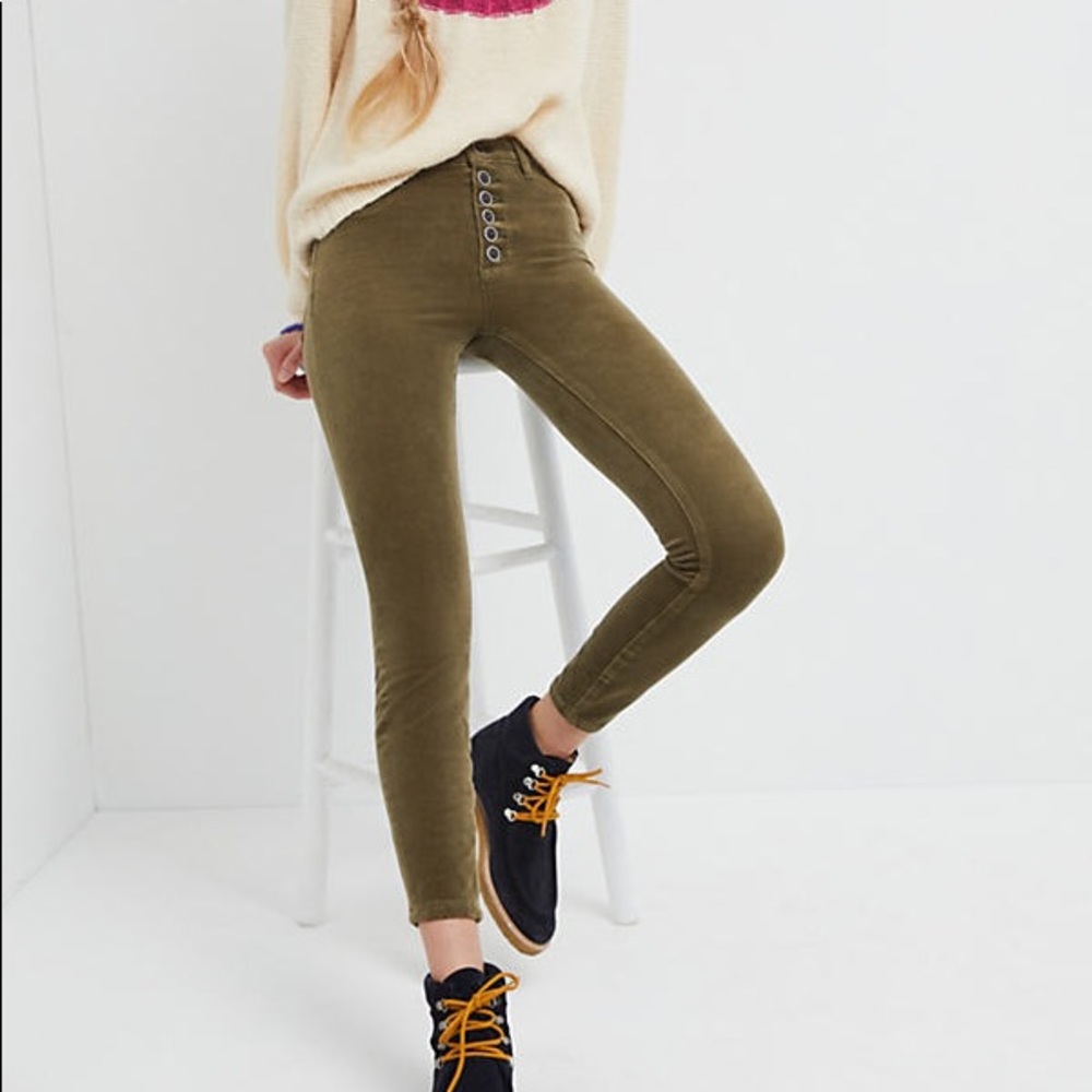 PILCRO AND THE LETTERPRESS High-rise Button-fly Skinny Corduroy Pants In Green 8